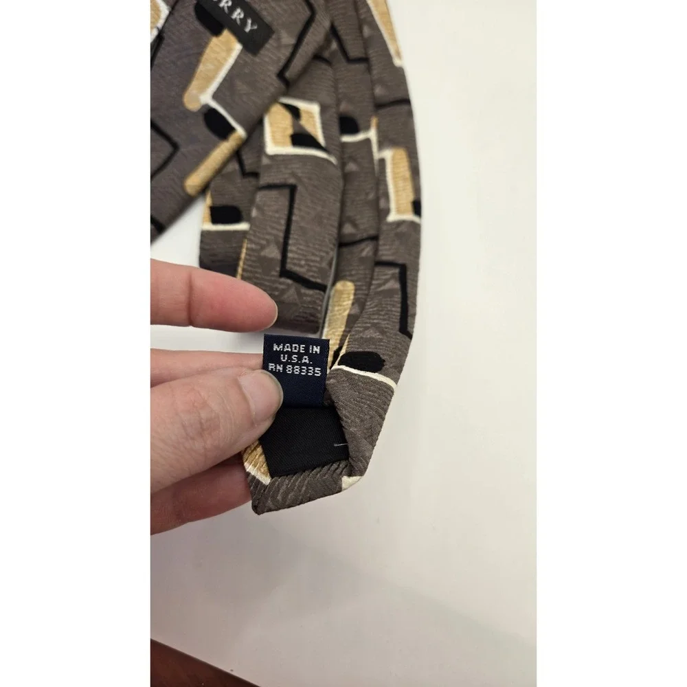 Vintage Mulberry Italy Silk Tie Greyish Abstract Geometric Designer Luxury Retro